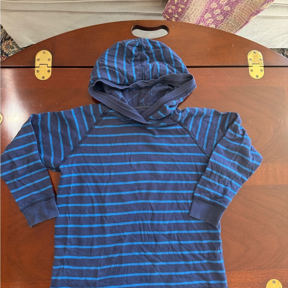 Blue double layer fully reversible Striped/Shark Print Hoodie